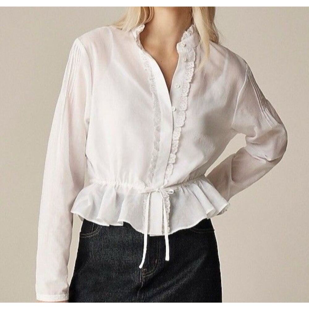 J. Crew Shirred Romantic Lace White Blouse Top Size Small